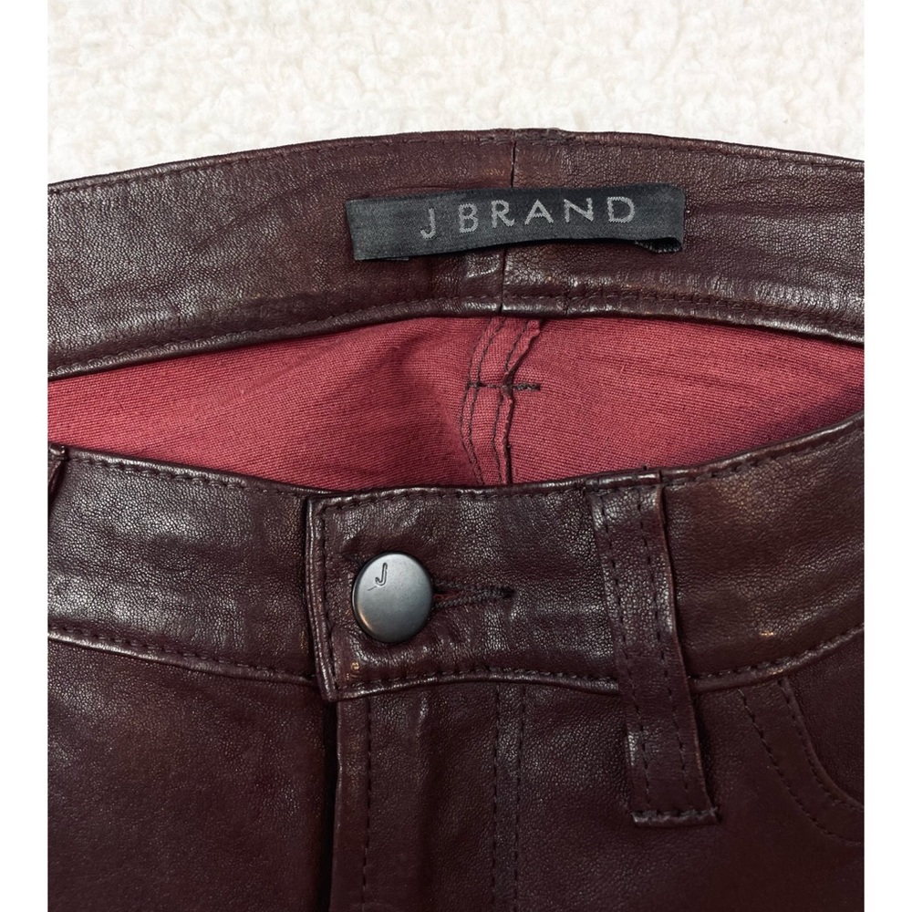 J BRAND • Burgundy Stretch Lamb Leather Skinny Ankle Zip Pants, 27 - Picture 13 of 16